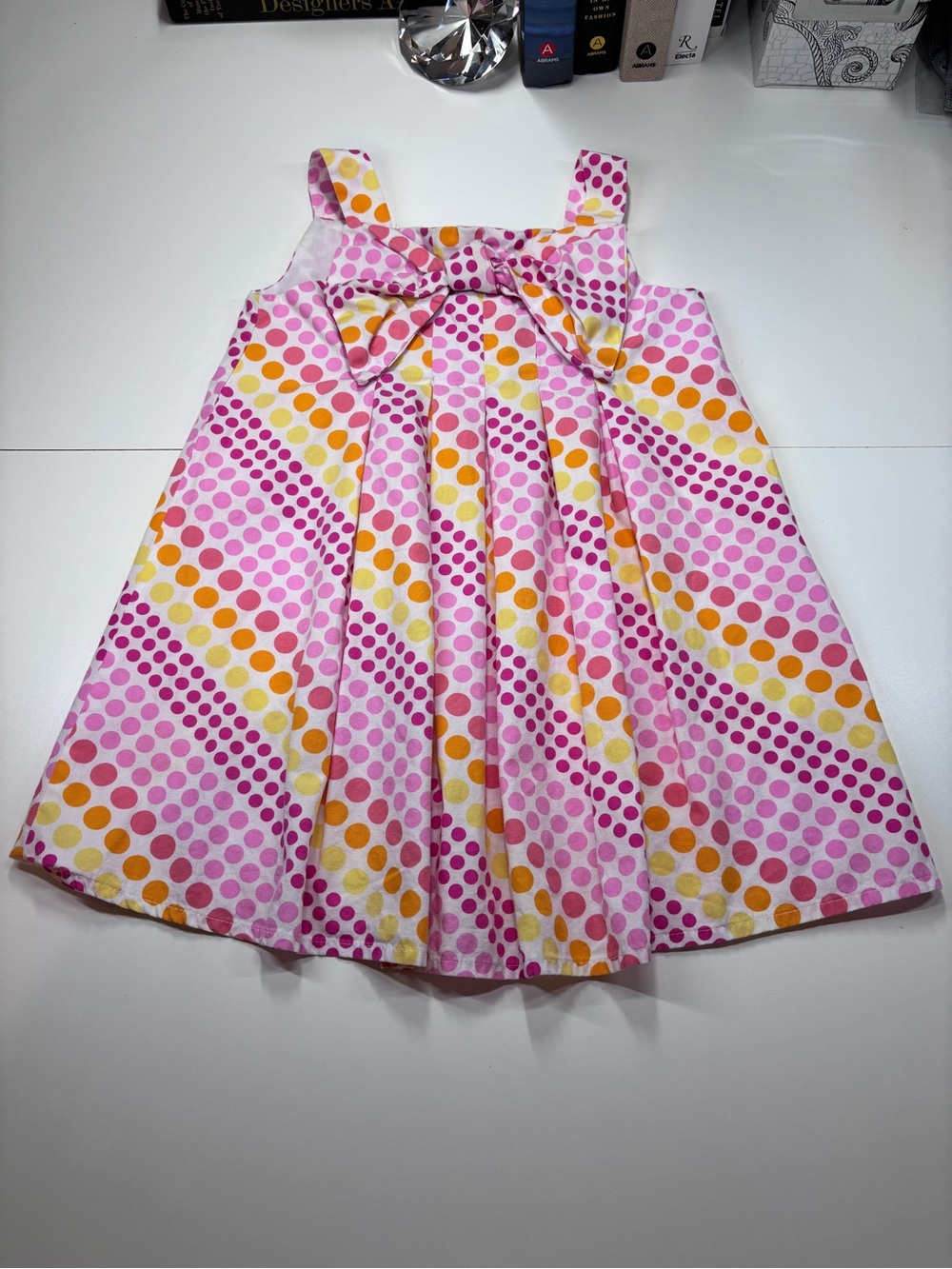 Youngland Pink, Magenta & Yellow Polka Dot Dress with Front Bow